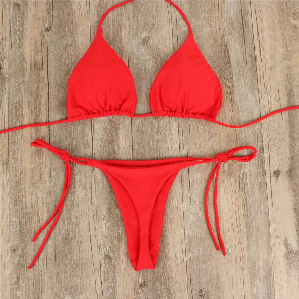 H3421P Conjunto de Bikini con Tanga y lazo lateral para mujer, bañador Sexy estilo vendaje, traje de baño brasileño, sujetador ultrafino y conjuntos de bragas, conjunto de lencería erótica